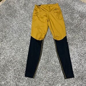 Nike One Women's 7/8 Training Tights AQ0389-790 Gold Small Elastic Waist Mesh